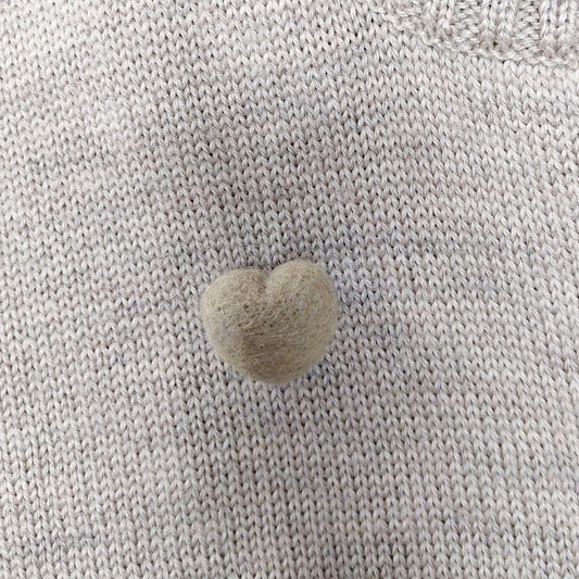 Small Needle felted Heart Brooch,  Light Khaki Shade  Handmade Felted Heart Brooch
