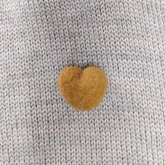 Small Needle felted Heart Brooch, Handmade Felted Heart Brooch - Yellow Ochre Shade