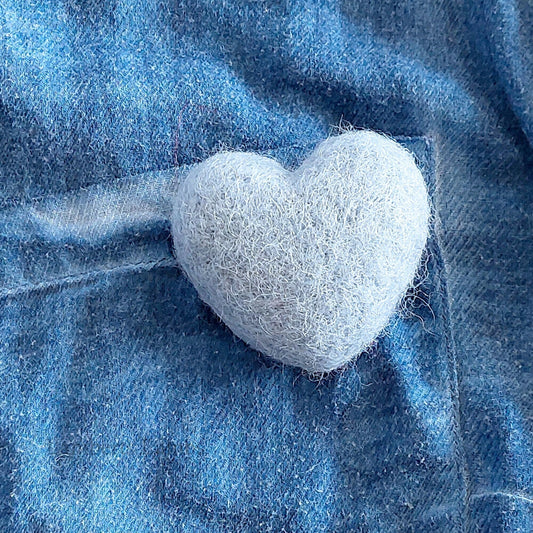 Needle felted Heart Brooch, Handmade Felted Heart Brooch - Baby Blue Shade