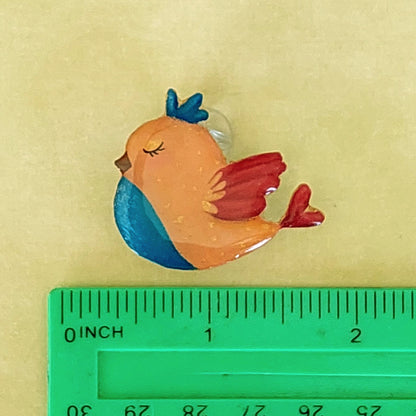 Whimsical yellow bird shrink plastic pin