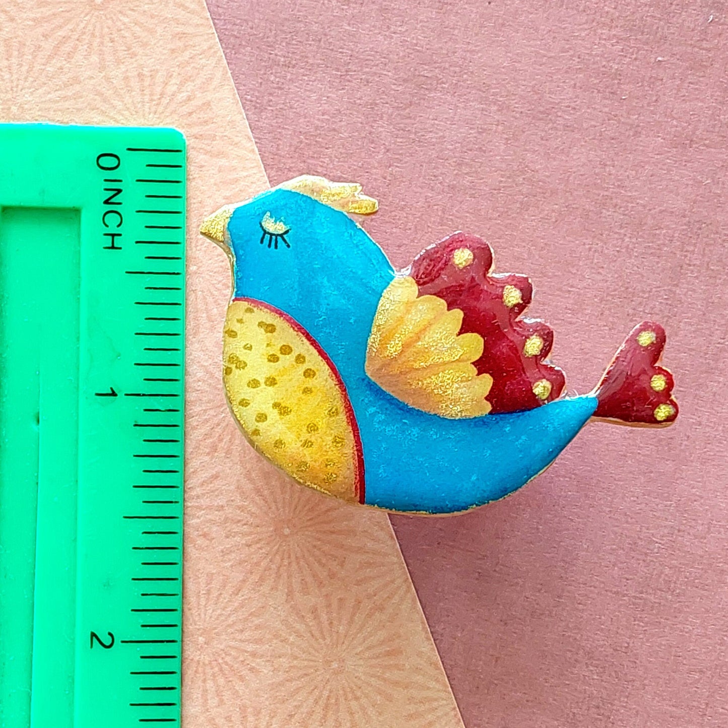 Quirky colorful flying Bird Brooch in bright colors- Grade B