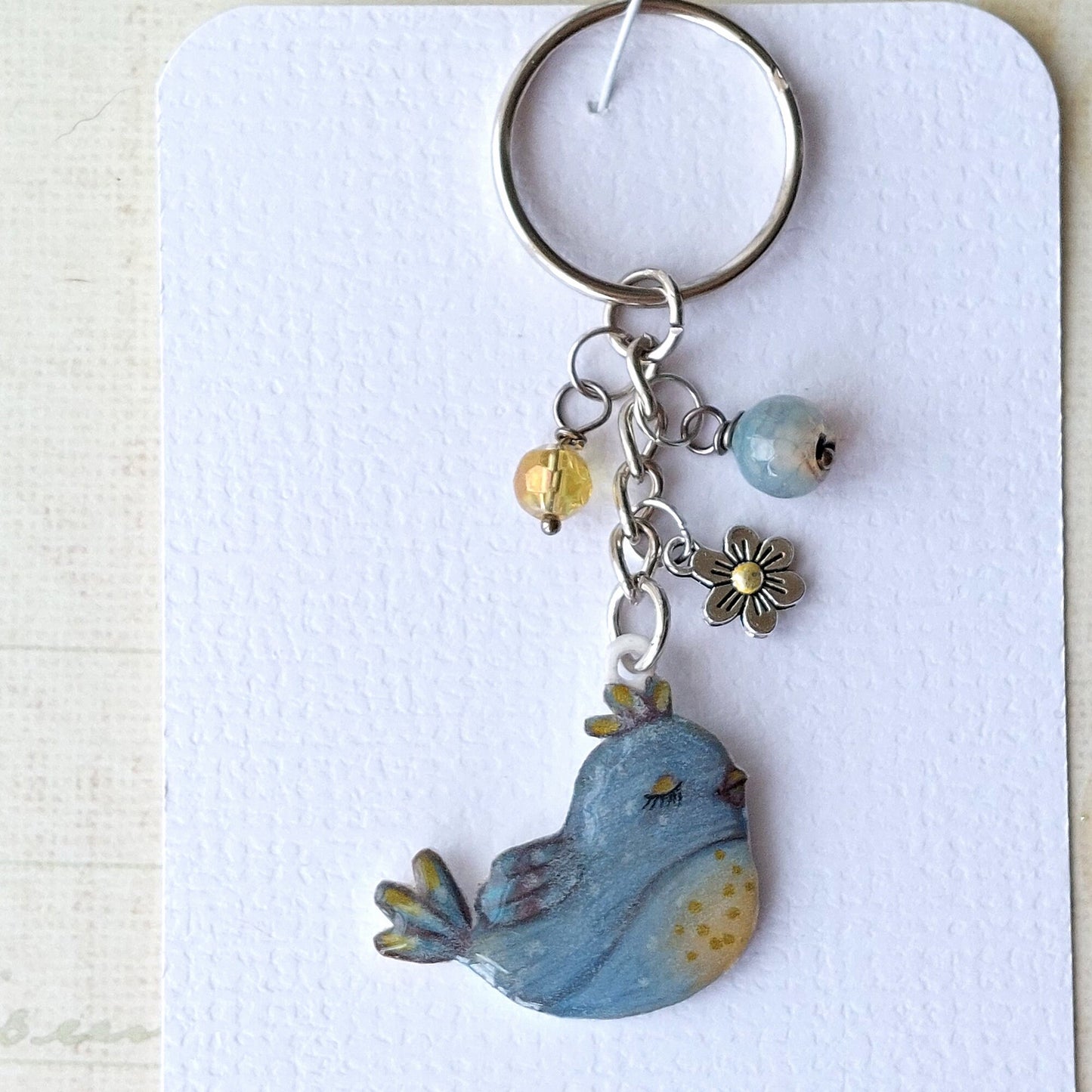 Modern hand painted Bird Key ring