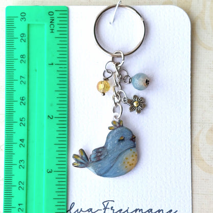 Modern hand painted Bird Key ring