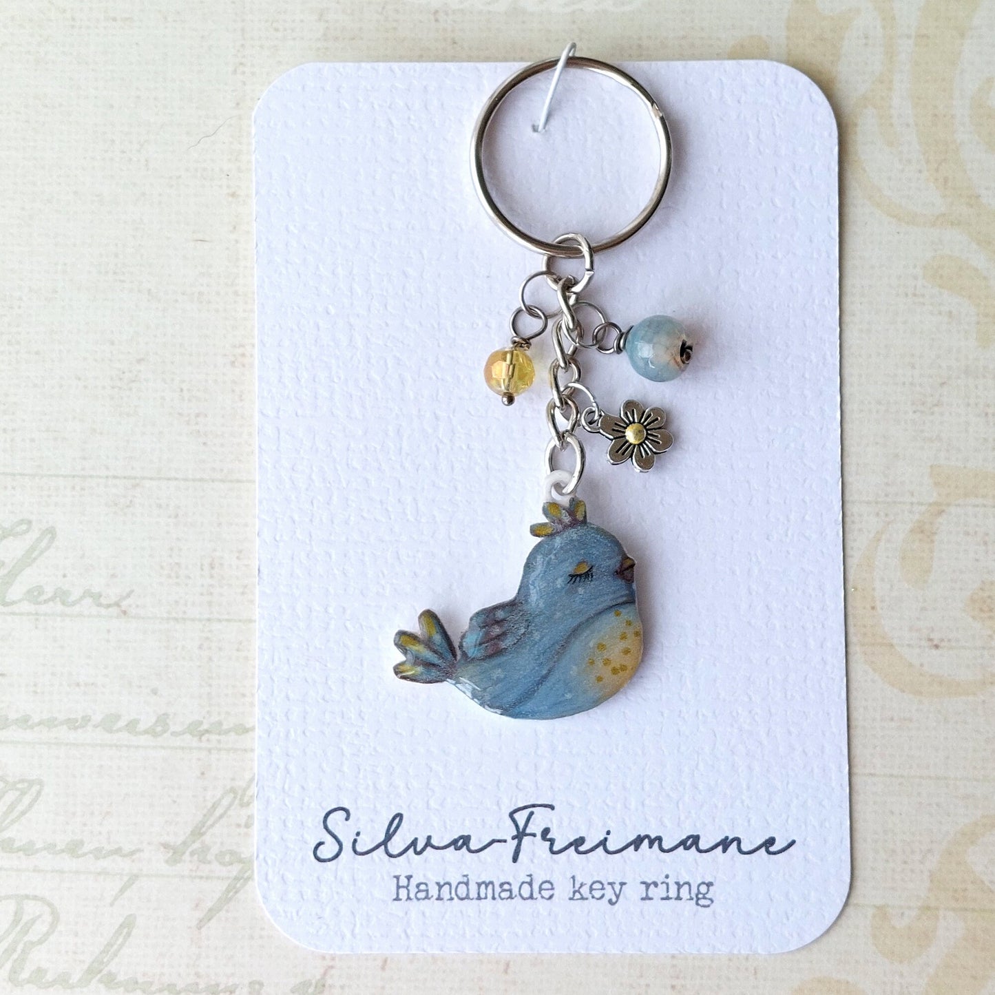 Modern hand painted Bird Key ring