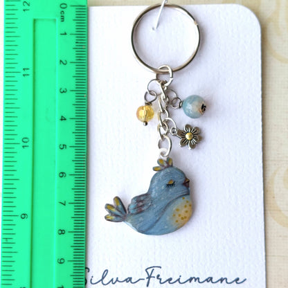 Modern hand painted Bird Key ring