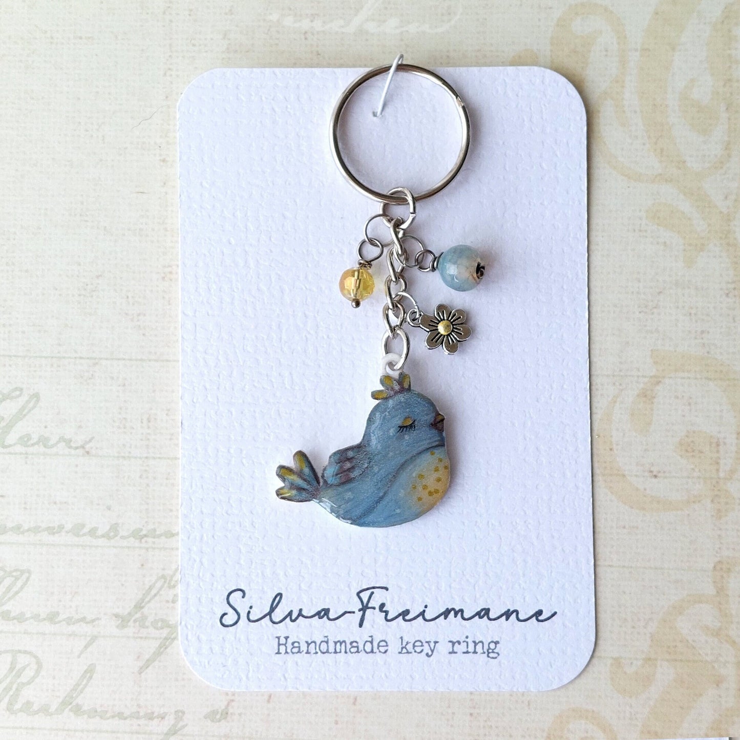 Modern hand painted Bird Key ring