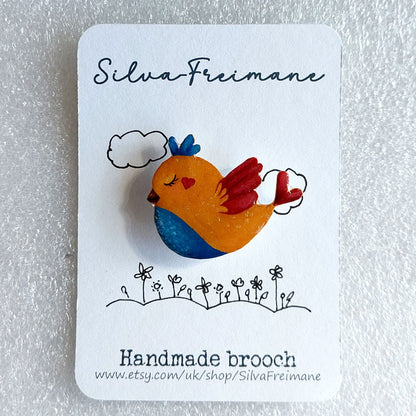 Handmade quirky bird pin