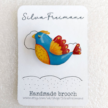 Quirky colorful flying Bird Brooch in bright colors- Grade B