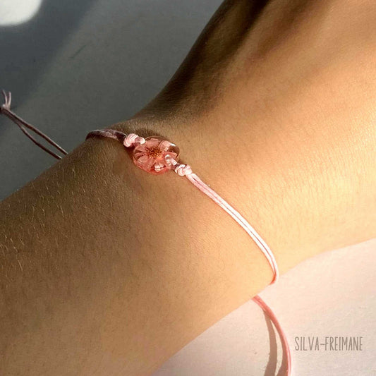 Small Light Pink Flower String bracelet, Friendship bracelet, mininalist bracelet with pressed flower,  handmade personalized bracelet