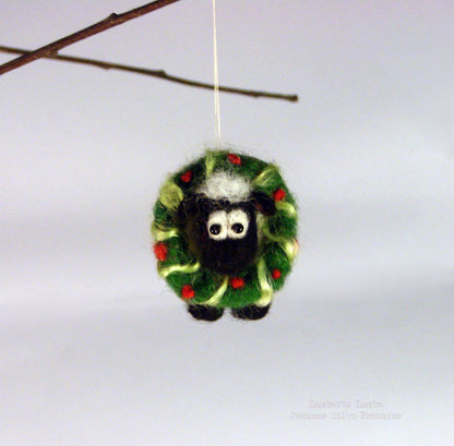 Needle Felted Sheep with wreath  Christmas  decoration
